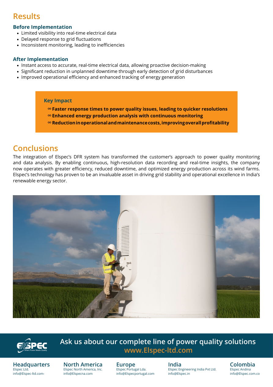 Elspec India wind power success story results conclusions and key impact