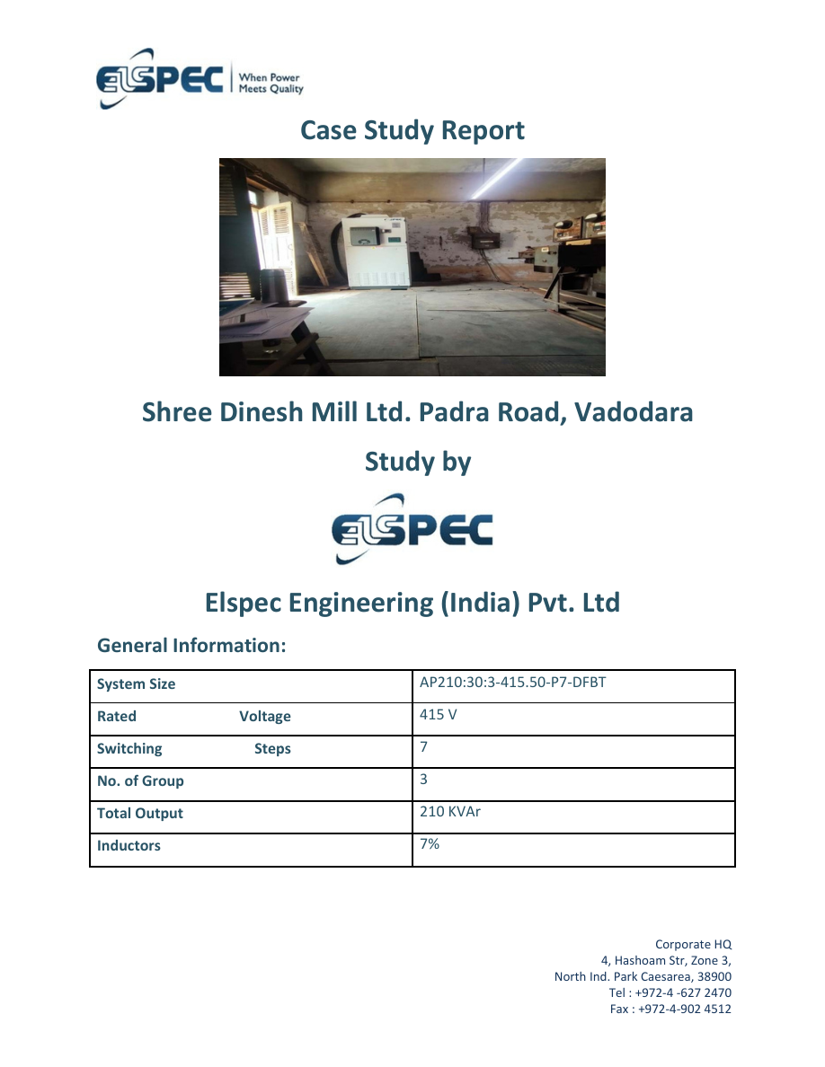 Shree Dinesh Mill case study site and power quality information